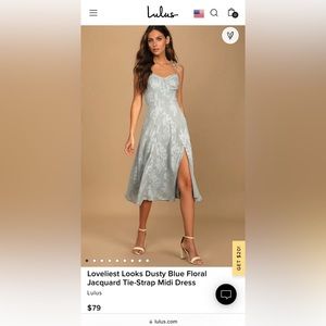 Lulus Loveliest Looks Dusty Blue Floral Jacquard Tie-Strap Midi Dress